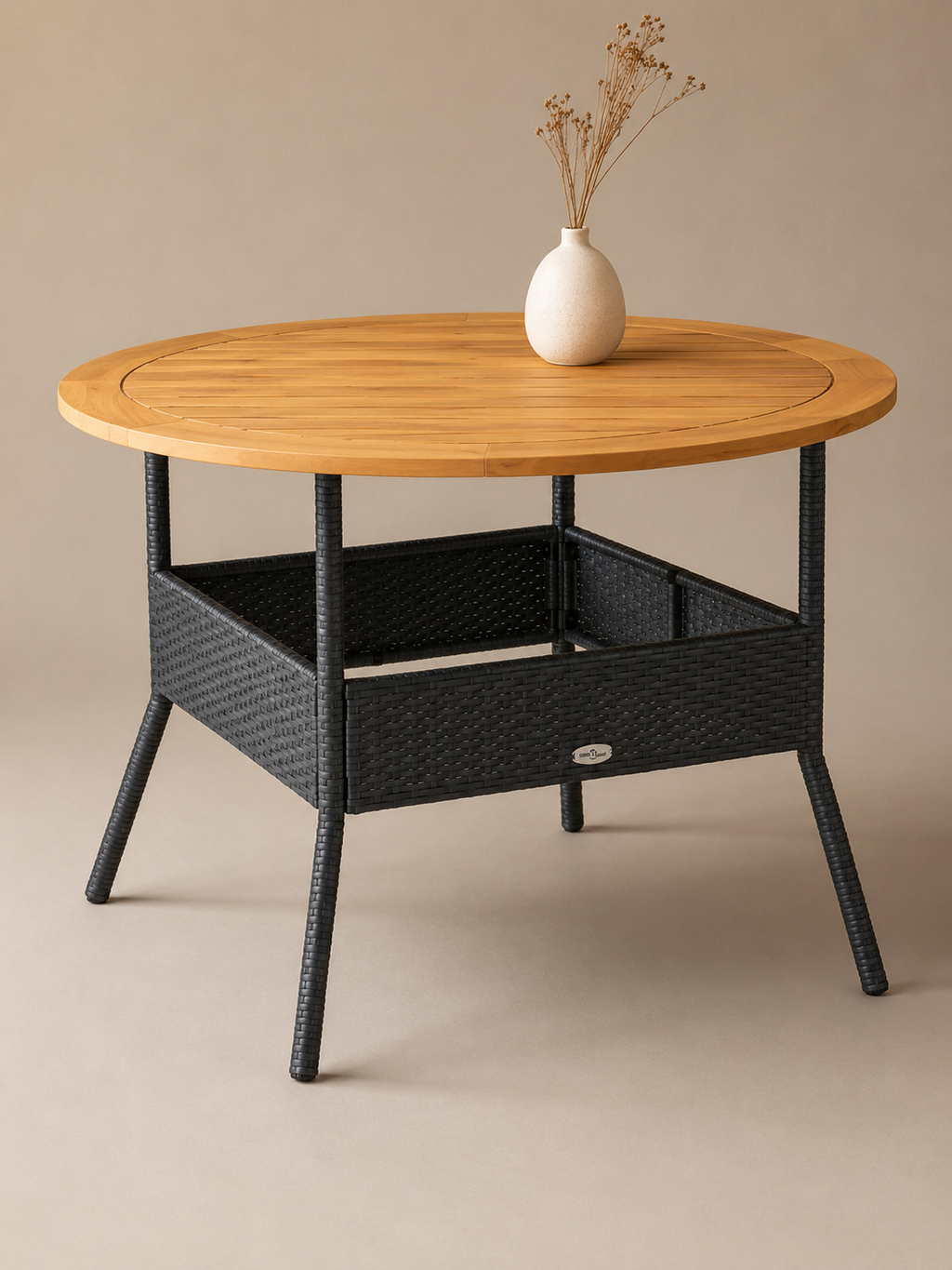 Rotina – Table de jardin ronde 4 personnes, polyrotin noir