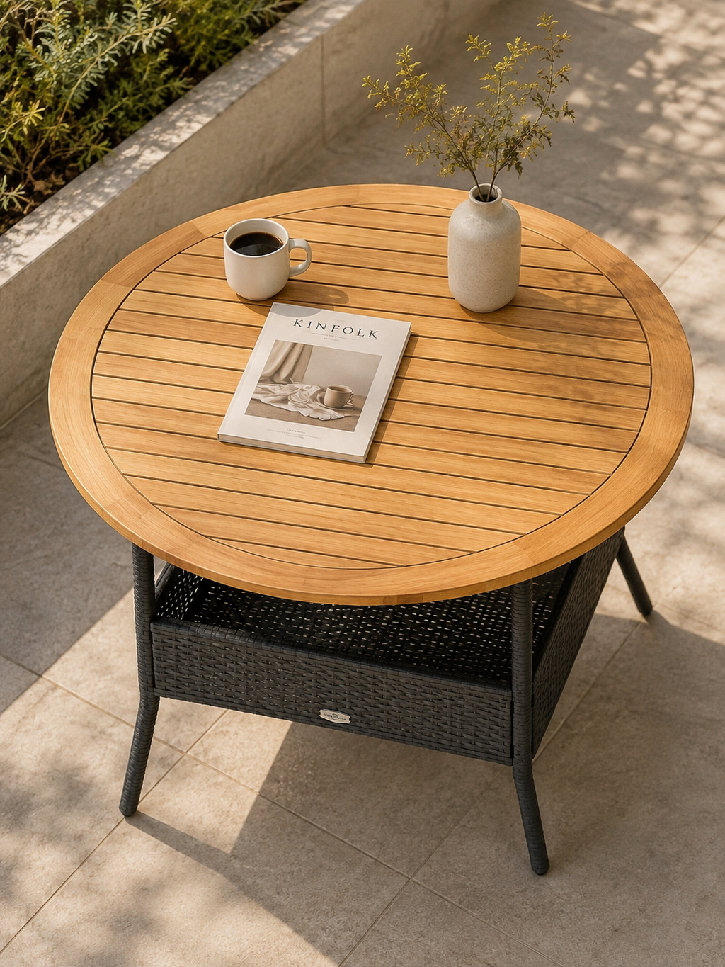Rotina – Table de jardin ronde 4 personnes, polyrotin noir